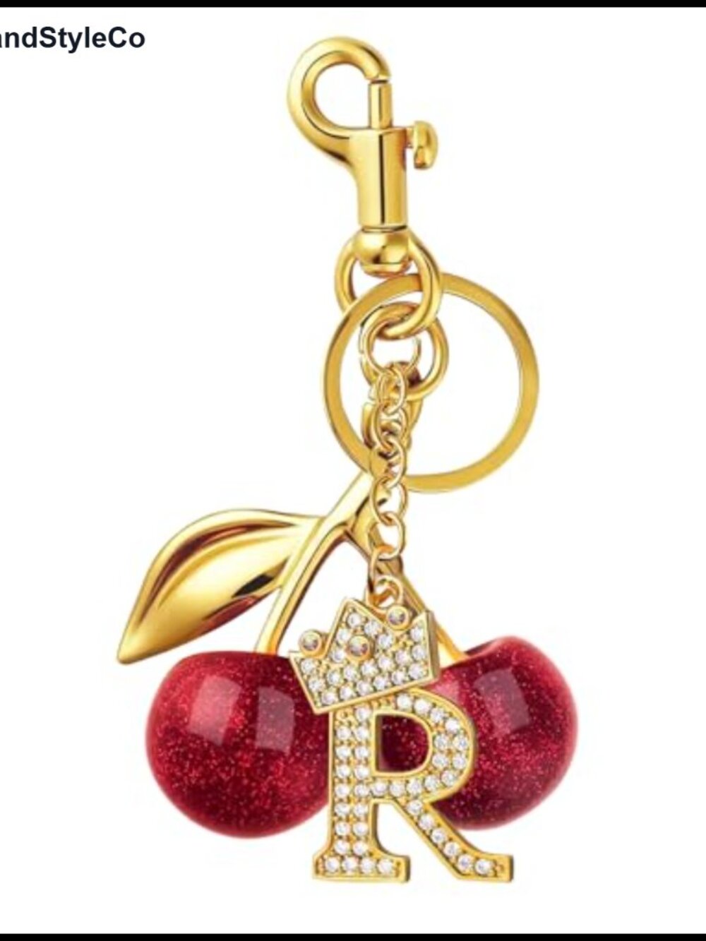 Rhinestone Cherry Initial Bag Charm Keychain Acrylic Zinc Purse Charm